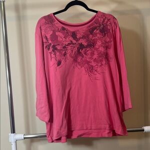 Nicole Miller Pink Floral Long Sleeve Top